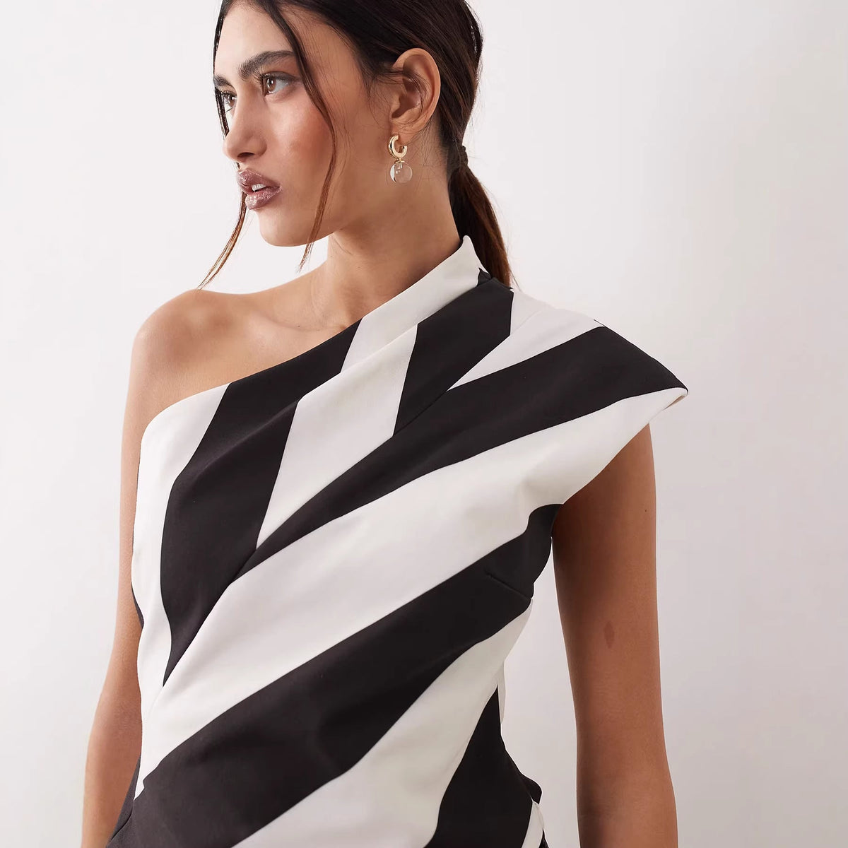 Women's Asymmetrical Wrap Top with Striped Pattern