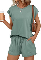 Women's Comfortable Lounge Set with Elastic Waist and Pockets