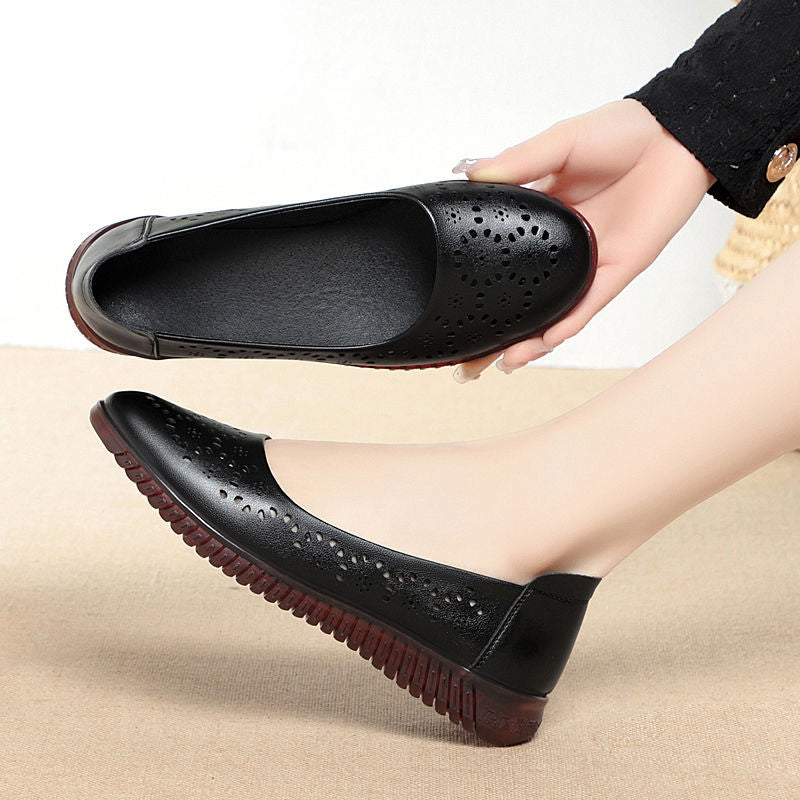 Women's Ballet Flats with Breathable Perforated Pattern and Flexible Sole