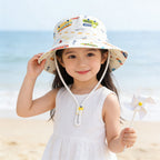 Unisex Kids' Wide Brim Sun Hat with Chin Strap and Unicorn Print