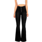 Women's High-Waisted Flared Jeans with Decorative Button Placket