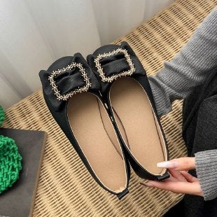 Women's Ballet Flats with Decorative Jeweled Buckle