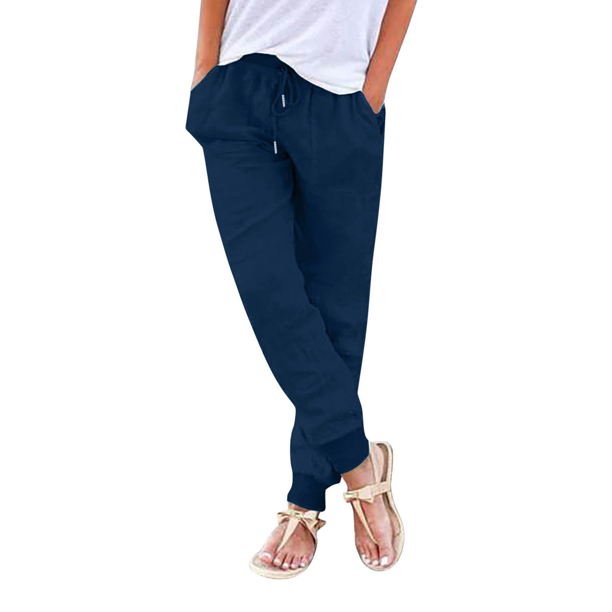 Women's Comfortable Casual Pants with Elastic Waist and Practical Pockets