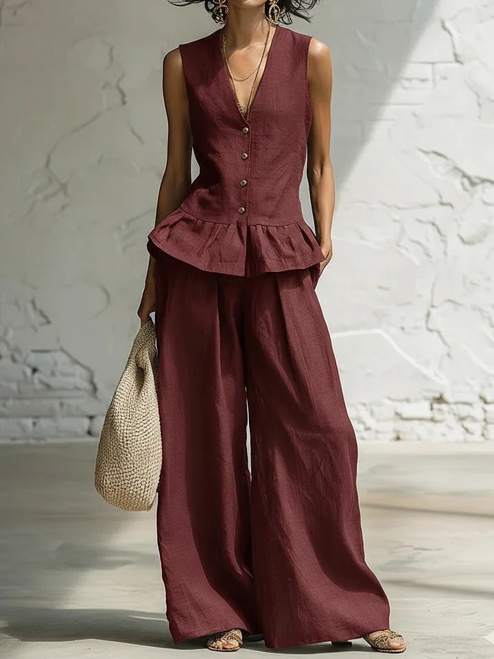 Women's Casual Peplum Jumpsuit with Button Details