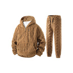 Women's Fleece Cable Knit Loungewear Set with Half-Zip Hoodie and Joggers