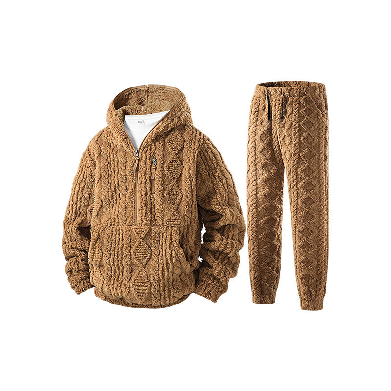 Women's Fleece Cable Knit Loungewear Set with Half-Zip Hoodie and Joggers