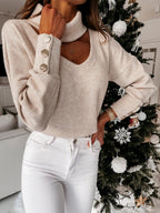 Elegant Sweater with High-Quality Neckline and Chic Snap Buttons