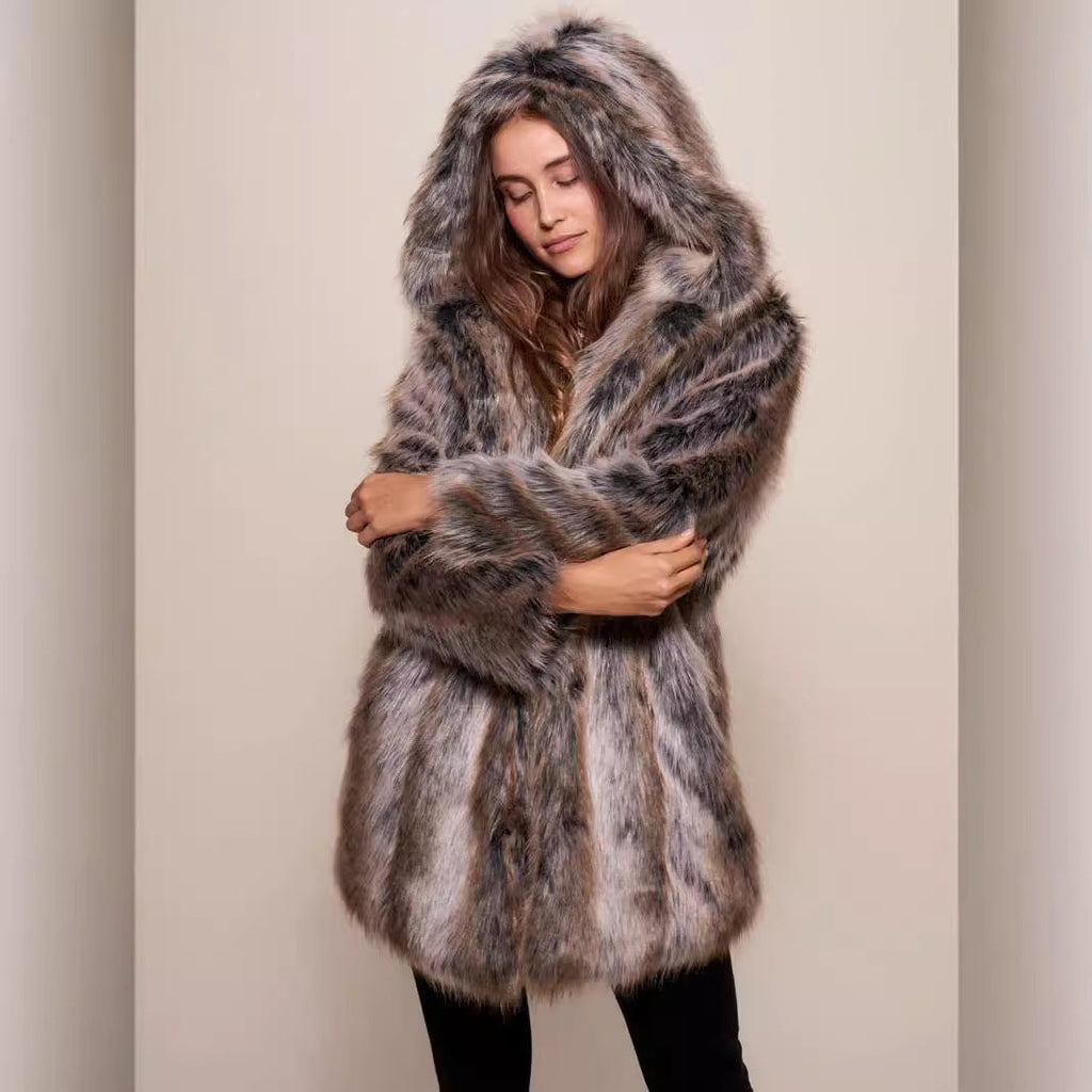 Women's Luxurious Faux Fur Coat with Hood