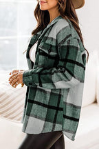 Women's Long-Sleeve Plaid Blouse with Chest Pockets