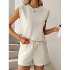 Women's Short-Sleeve Overall with Ruffle Details and Tie Belt