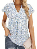 Women's Floral Print Blouse with Ruffled Sleeves