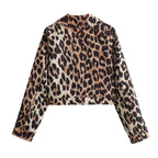 Women's Cropped Faux Suede Jacket with Leopard Print