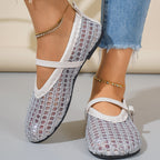 Women's Ballet Flats with Buckle Detail and Mesh Texture
