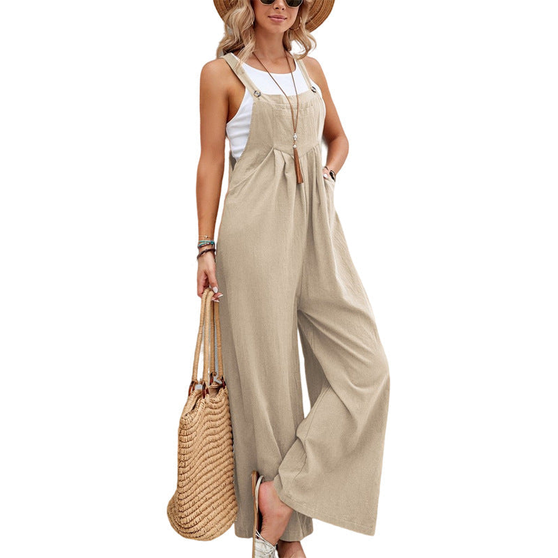 Women's Casual Wide-Leg Jumpsuit with Adjustable Straps