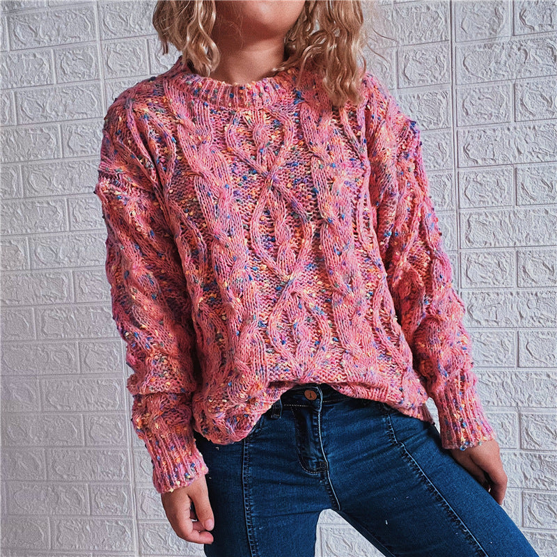 Women's Chunky Knit Sweater with Colorful Accents and Relaxed Fit