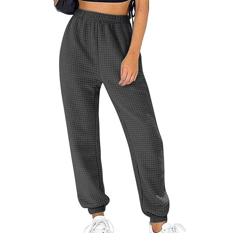 Women's Textured Casual Pants with Elastic Waistband