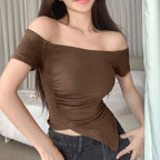 Women's Asymmetrical Ruched One-Shoulder Crop Top