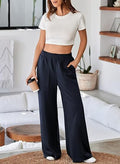 Women's Comfortable and Stylish Leisure Pants with Elastic Waistband and Pockets