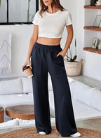 Women's Comfortable and Stylish Leisure Pants with Elastic Waistband and Pockets