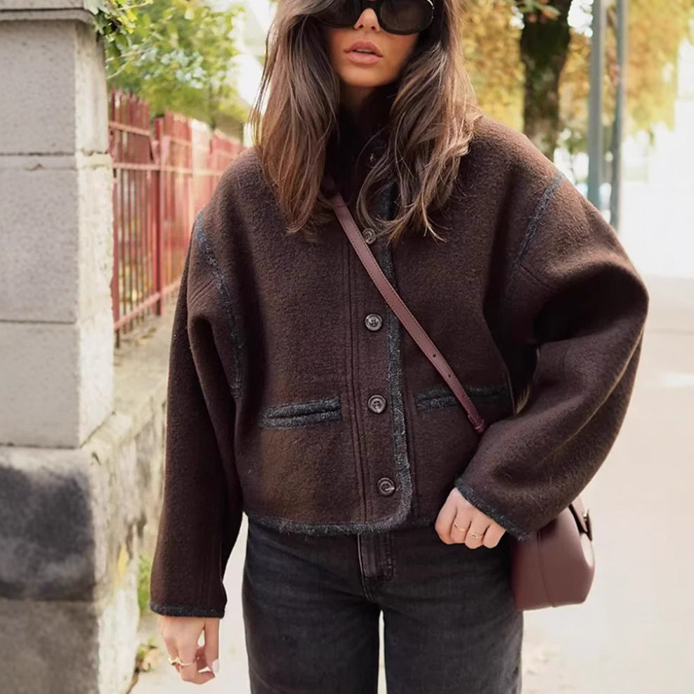 Elegant Women's Transitional Jacket with Contrasting Edges