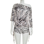 Women's Casual Beach Set with Asymmetrical Top and Ruched Shorts