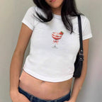 Women's Crop T-Shirt with Cocktail Print