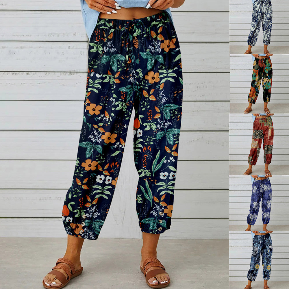 Women's Elegant Summer Trousers with Floral Pattern