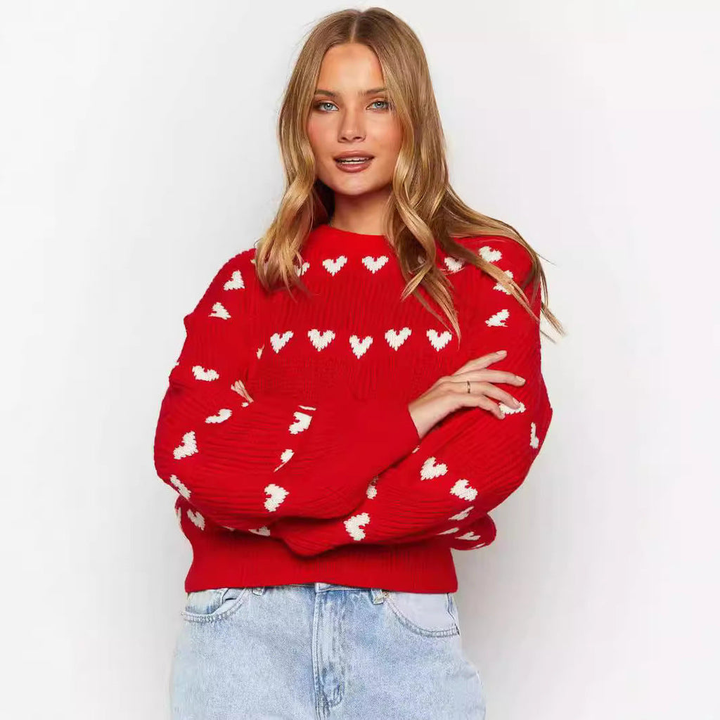 Cozy Women's Heart Pattern Sweater