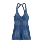 Women's Denim Jumpsuit with Crisscross Straps
