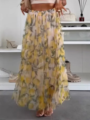 Women's Maxi Skirt with Floral Layers and Transparent Design