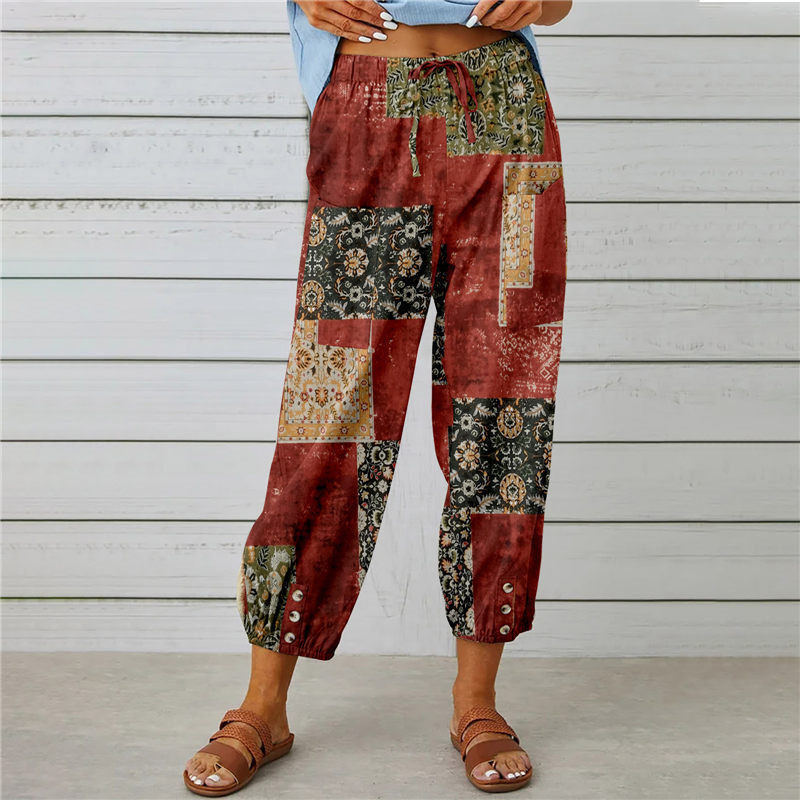Women's Elegant Summer Trousers with Floral Pattern