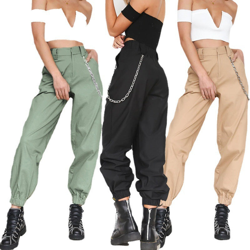 Women's Baggy Pants with Chain Details and Comfortable Waistband