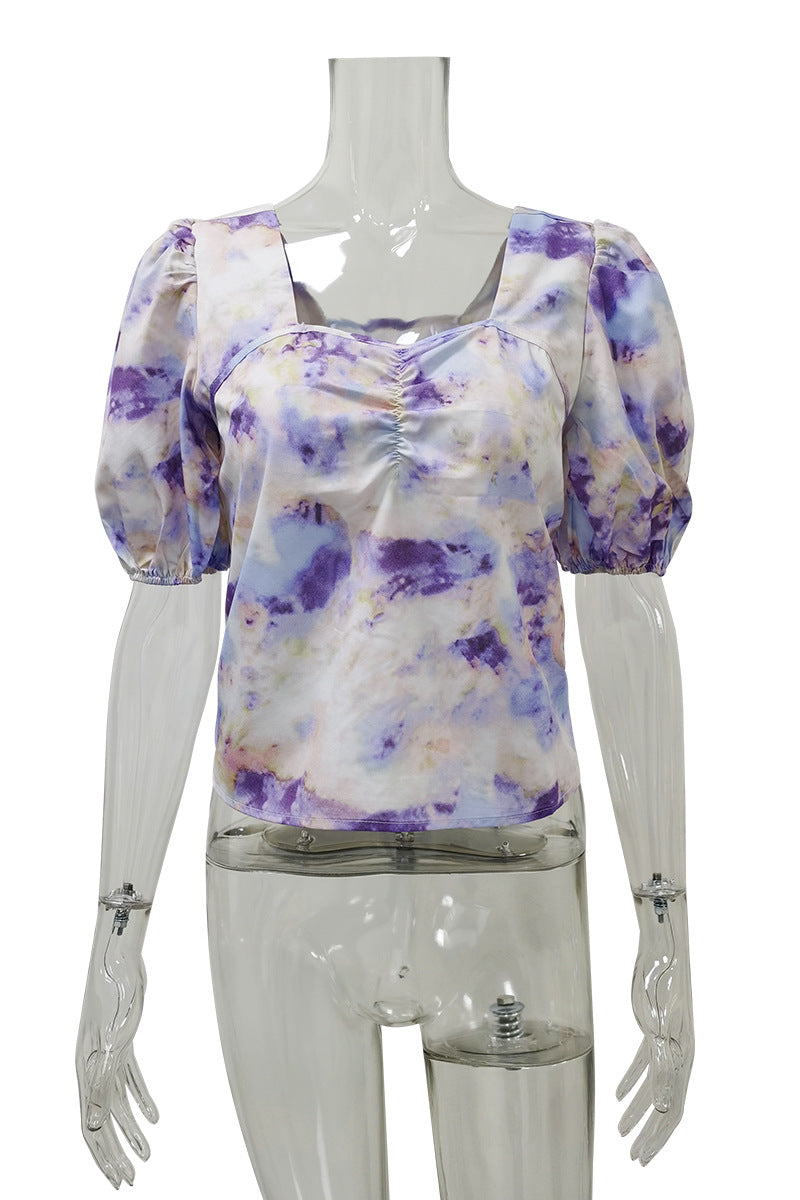 Women's Blouse with Puff Sleeves and Floral Details