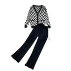 Women's Casual Plaid Leisure Suit with Wide-Leg Trousers