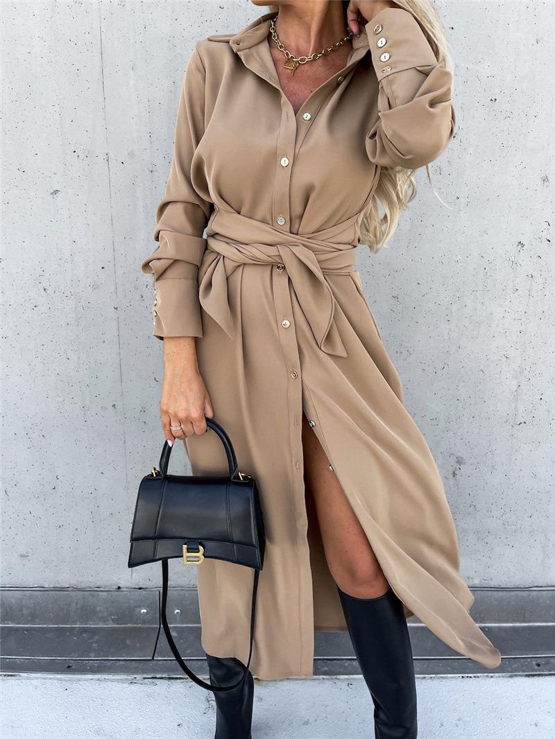 Long Shirt Blouse with Tie Belt