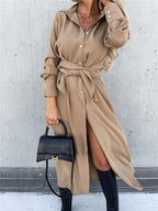 Long Shirt Blouse with Tie Belt