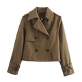 Women's Cropped Trench Jacket with Double-Breasted Button Placket and Adjustable Sleeves