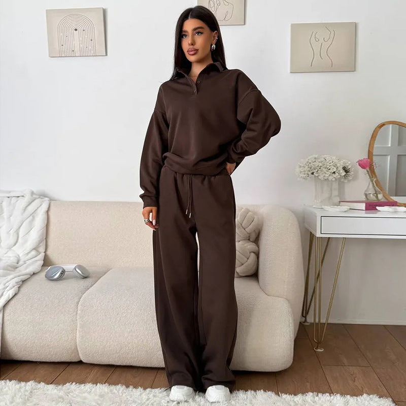 Women's Comfortable Polo Pullover and Relaxed Pants Set