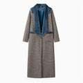 Women's Elegant Long-Sleeve Coat with Velvet Accents