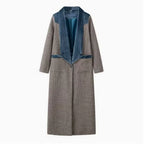 Women's Elegant Long-Sleeve Coat with Velvet Accents