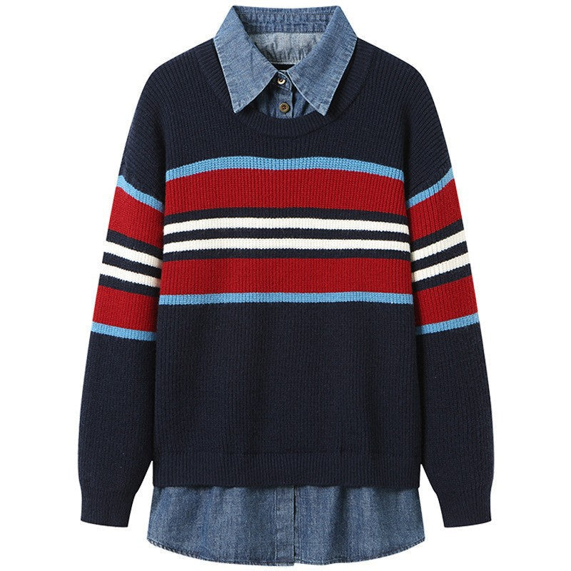 Women's Striped Knit Sweater with Casual Fit
