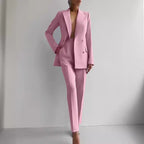 Women's Elegant Double-Breasted Blazer and Tailored Trousers