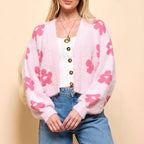 Women's Fluffy Cardigan with Floral Pattern