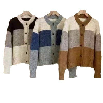 Women's Patterned Cardigan with Button Placket and Dropped Shoulders