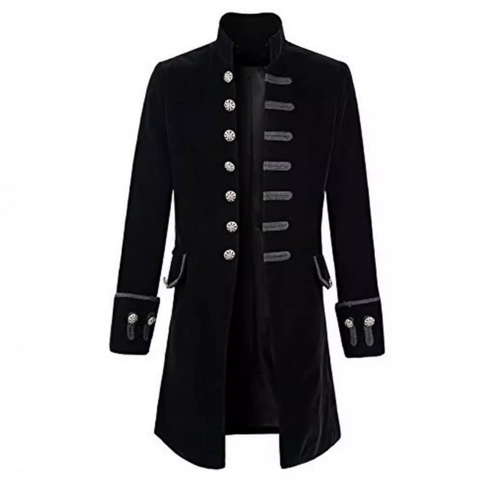 Women's Elegant Velvet Coat with Decorative Buttons