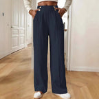 Women's Elegant and Airy High-Waist Wide-Leg Trousers with Practical Pockets