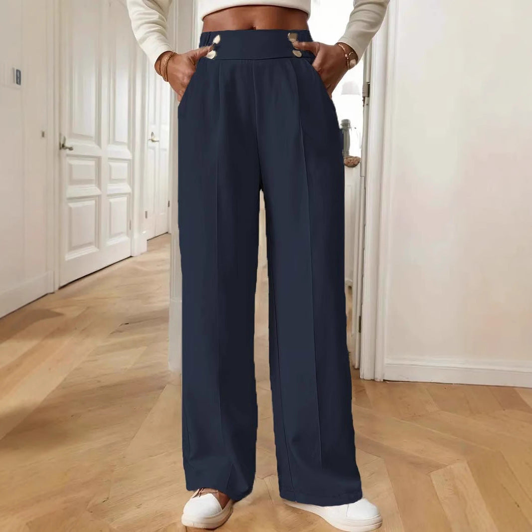 Women's Elegant and Airy High-Waist Wide-Leg Trousers with Practical Pockets