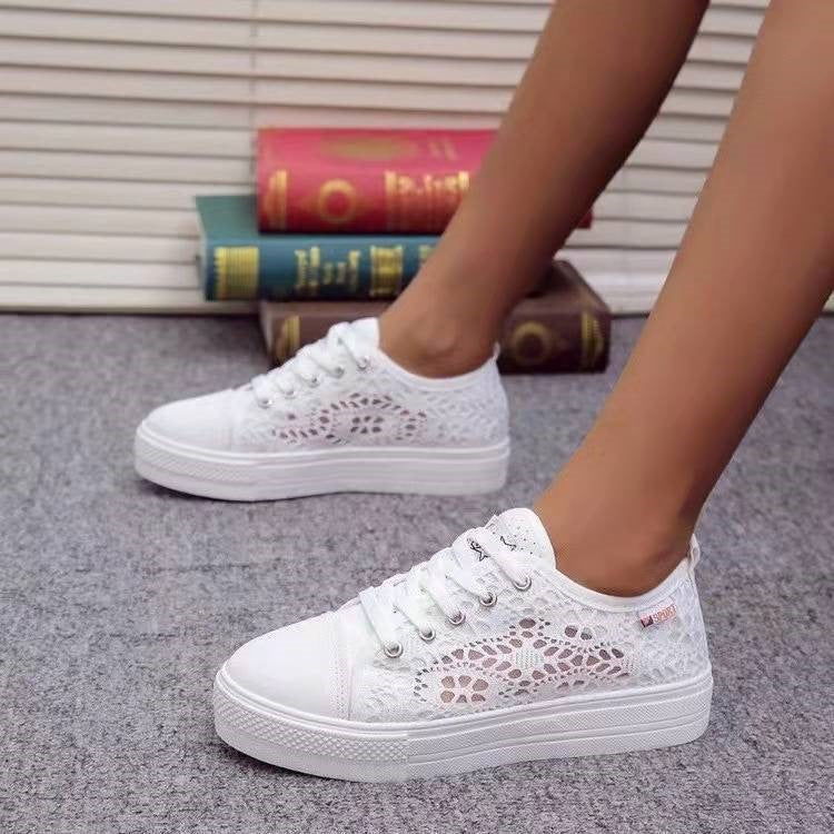 Women's Breathable Lace-Up Sneakers with Decorative Crochet Look