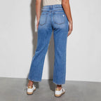 Women's High-Waist Jeans with Frayed Hem and Ripped Details