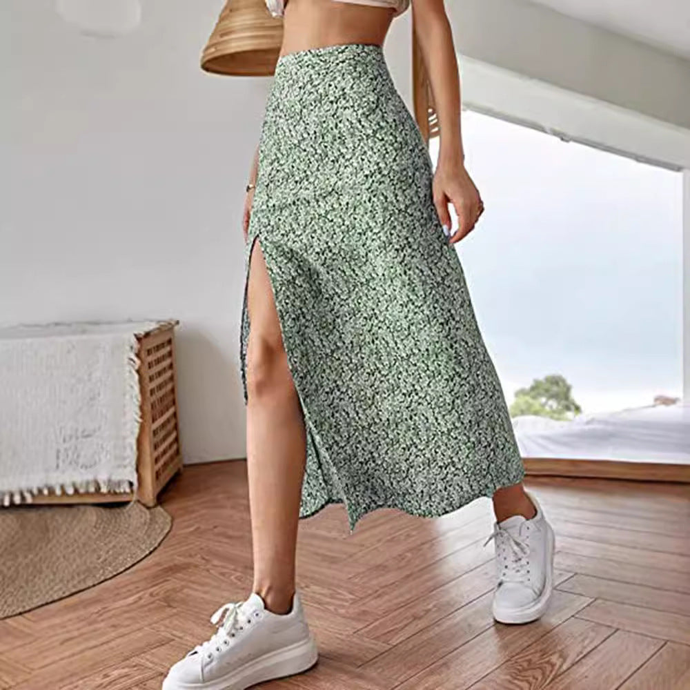 Women's Maxi Skirt with Floral Print and Side Slit